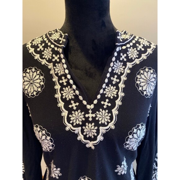 INC Blouse Size XL Tunic 95% Cotton 5% Spandex Black Intricate Stitching Design - Picture 2 of 10